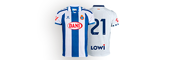 Parte delantera y trasera de la camiseta del Espanyol